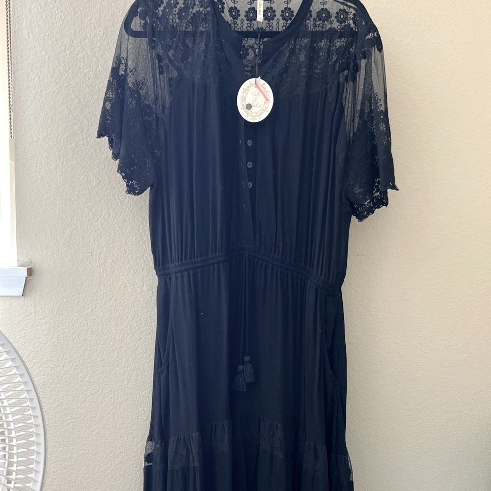 TULLE & BATISTE midi black dress XL